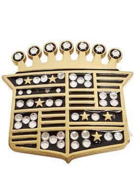 Unisex Gold Statement Shield with Clear Crystal Belt Buckle